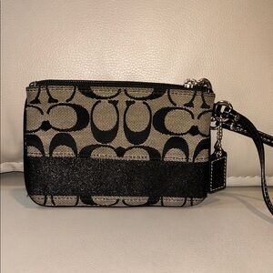 Coach Signature Black and Tan Wristlet